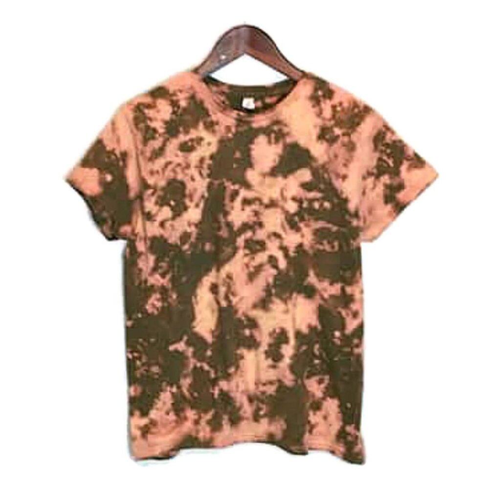 Upcycled Custom Bleached Tie Dye Tan T-Shirt Sz Large *